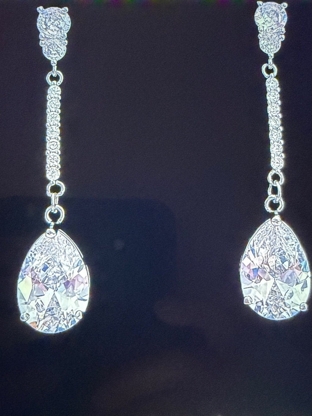 White Sapphire and Quartz Crystal Teardrop Earrings: 14kt White Gold/Silver